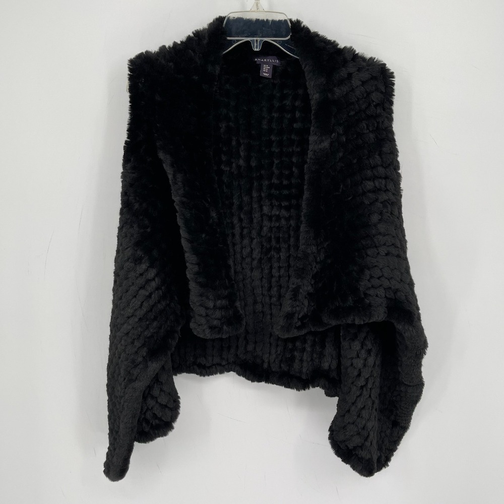 Amaryllis Women's Black Textured Plush Faux Fur Draped Open Front Vest Size M
